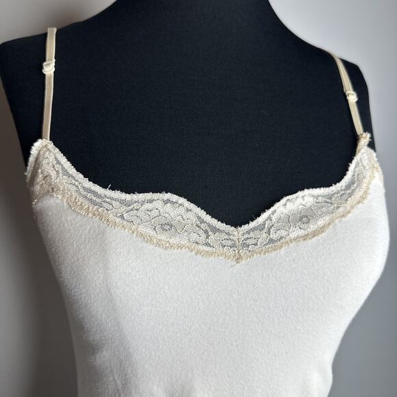 Vintage 90s Y2k Rave Lace Cream Cami Camisole Tank Top Sz Small Fairycore Flaws - Picture 6 of 10